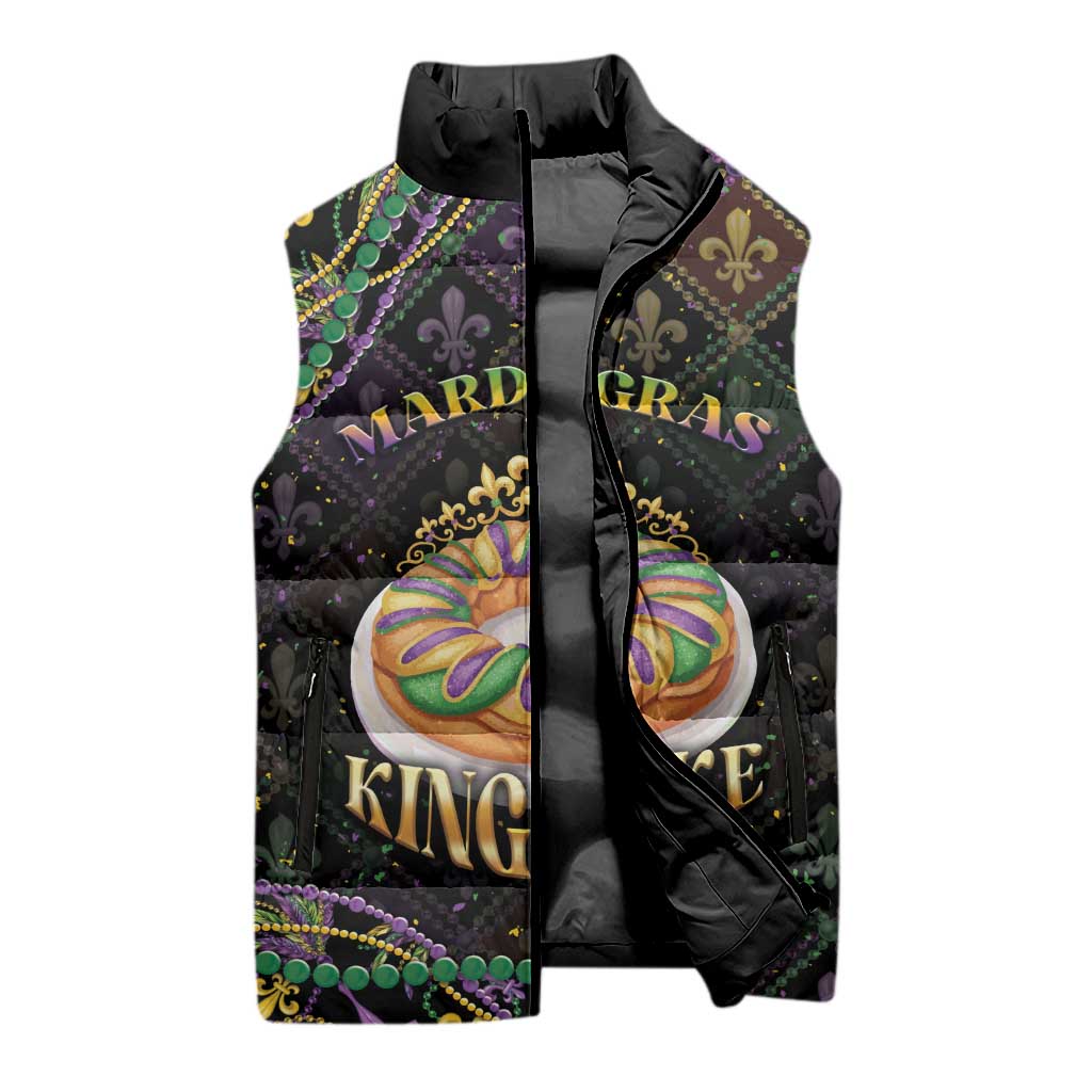 Personalized Mardi Gras Sleeveless Puffer Jacket King Cake Royal