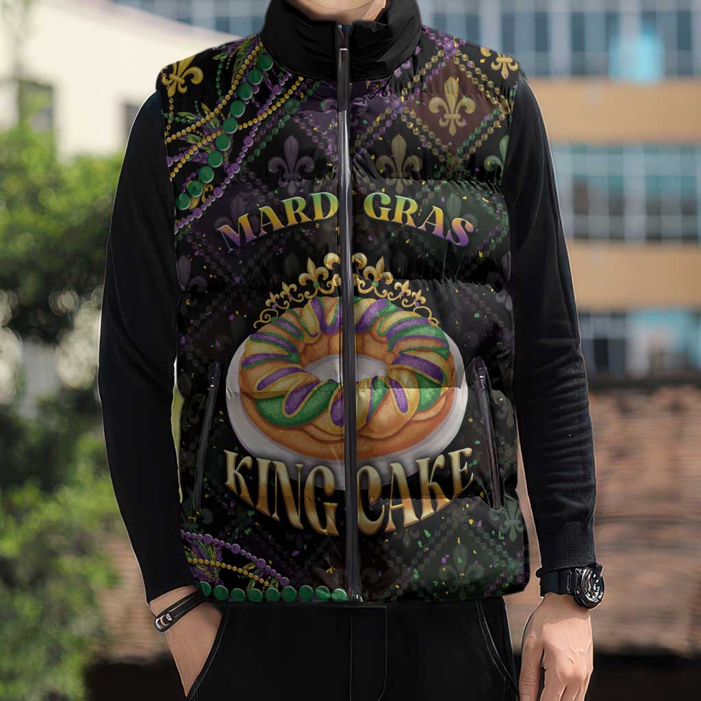 Personalized Mardi Gras Sleeveless Puffer Jacket King Cake Royal