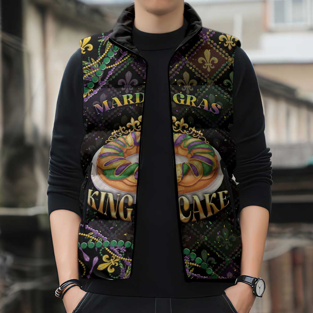 Personalized Mardi Gras Sleeveless Puffer Jacket King Cake Royal