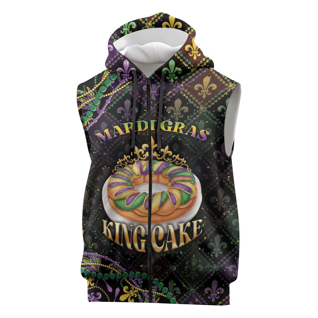 Personalized Mardi Gras Sleeveless Zip Hoodie King Cake Royal