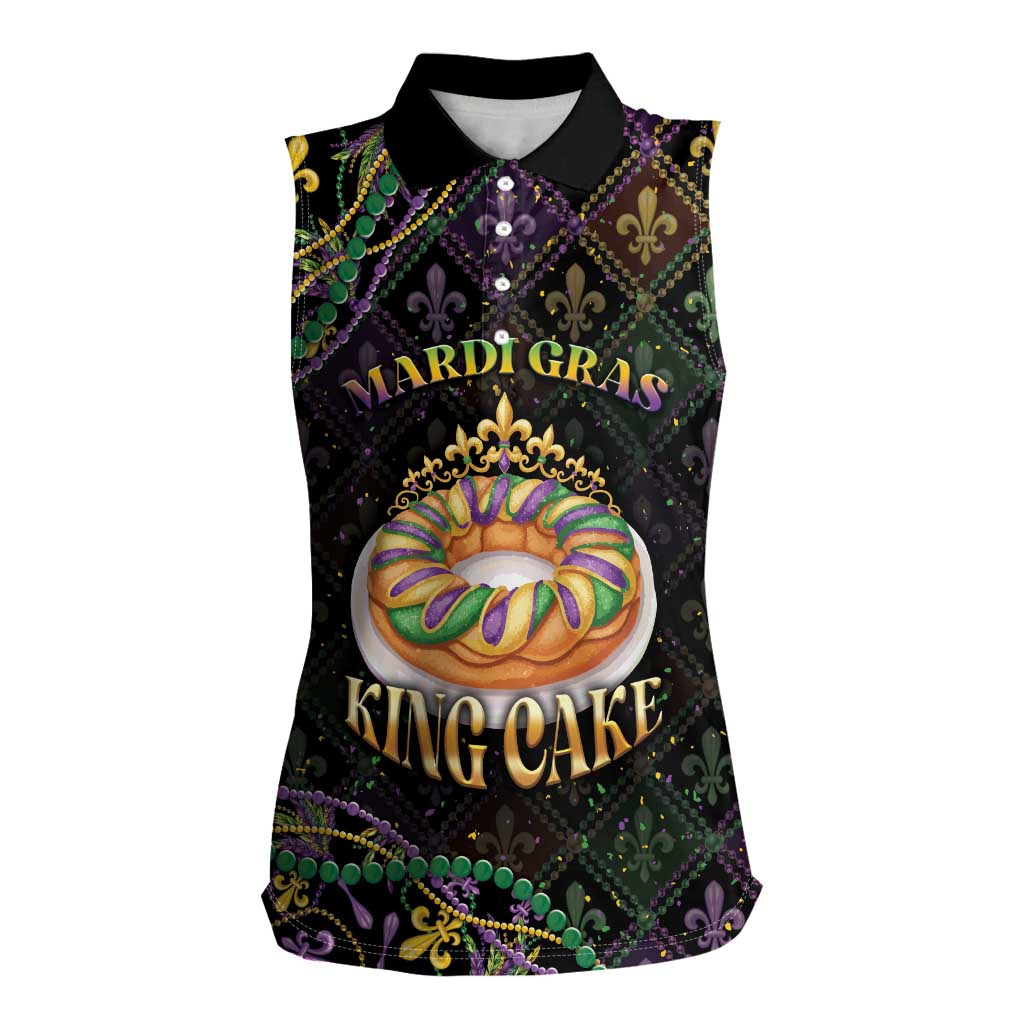 Personalized Mardi Gras Women Sleeveless Polo Shirt King Cake Royal
