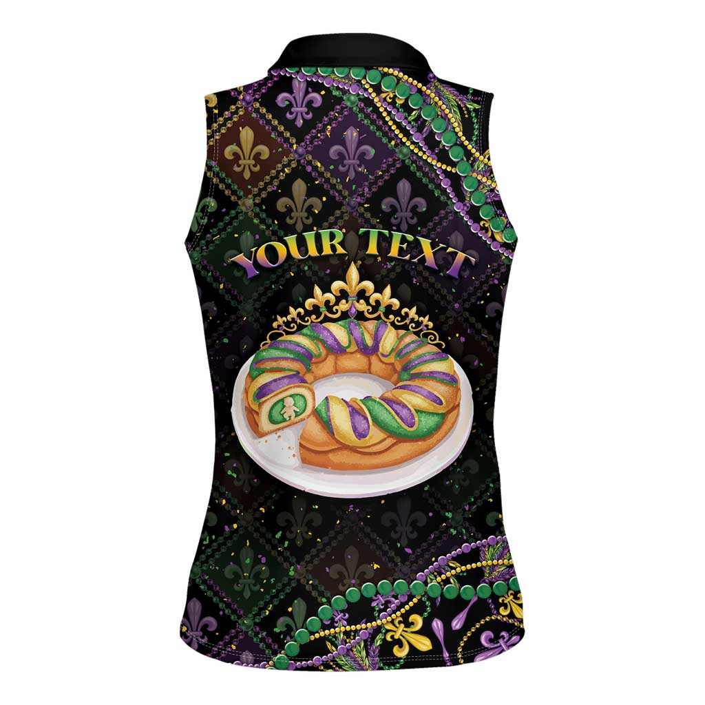 Personalized Mardi Gras Women Sleeveless Polo Shirt King Cake Royal