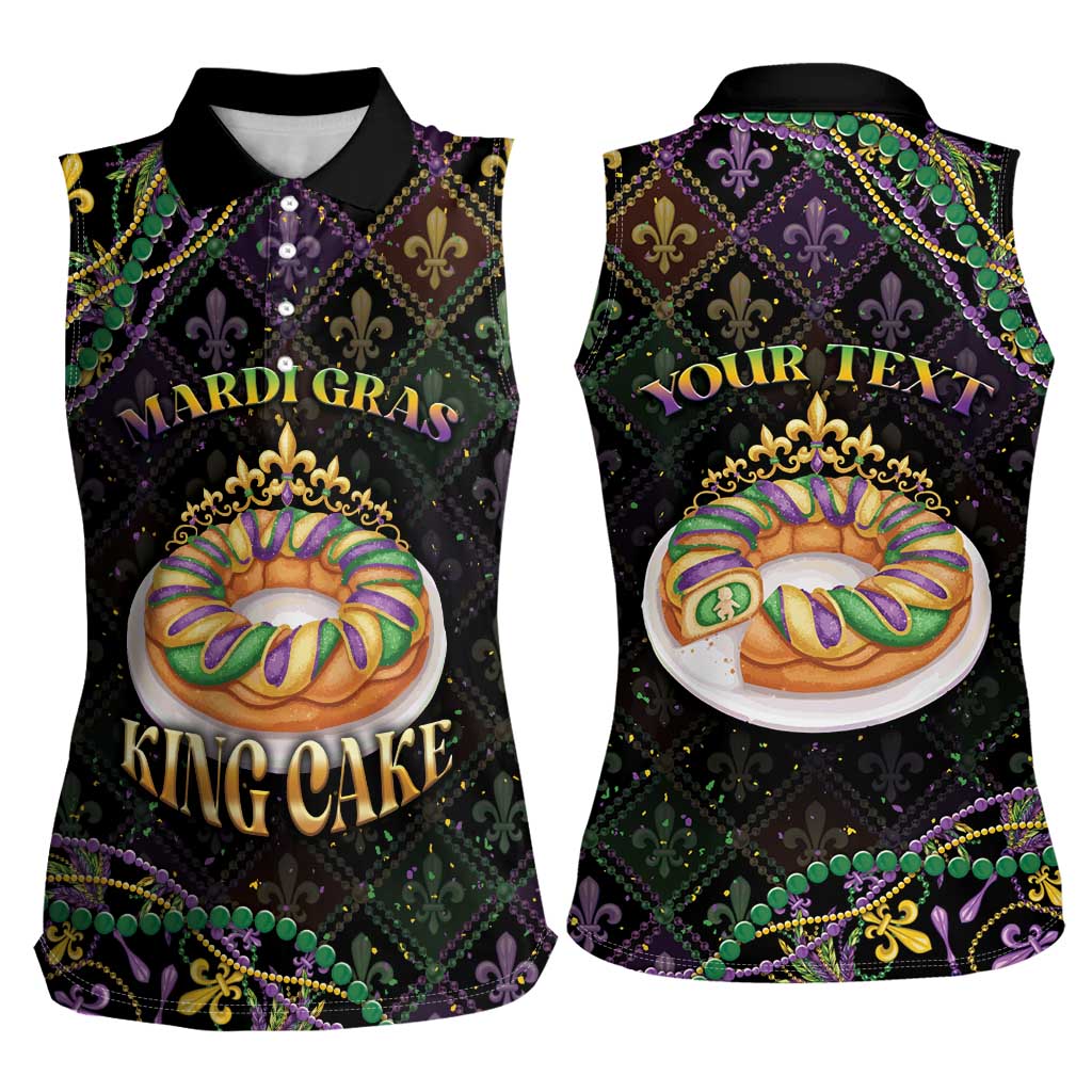 Personalized Mardi Gras Women Sleeveless Polo Shirt King Cake Royal