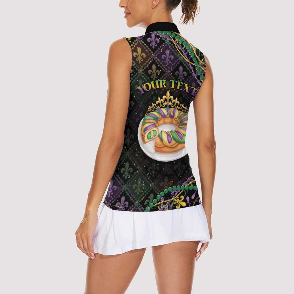 Personalized Mardi Gras Women Sleeveless Polo Shirt King Cake Royal