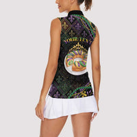 Personalized Mardi Gras Women Sleeveless Polo Shirt King Cake Royal