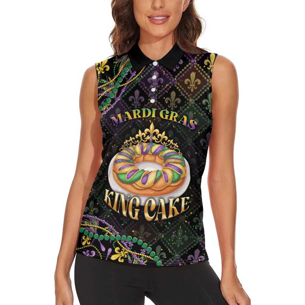 Personalized Mardi Gras Women Sleeveless Polo Shirt King Cake Royal