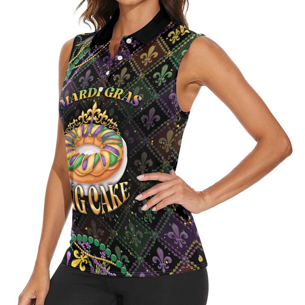 Personalized Mardi Gras Women Sleeveless Polo Shirt King Cake Royal