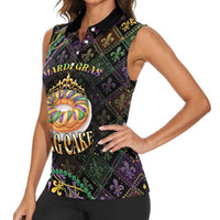 Personalized Mardi Gras Women Sleeveless Polo Shirt King Cake Royal
