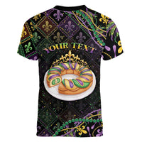 Personalized Mardi Gras Women V-Neck T-Shirt King Cake Royal
