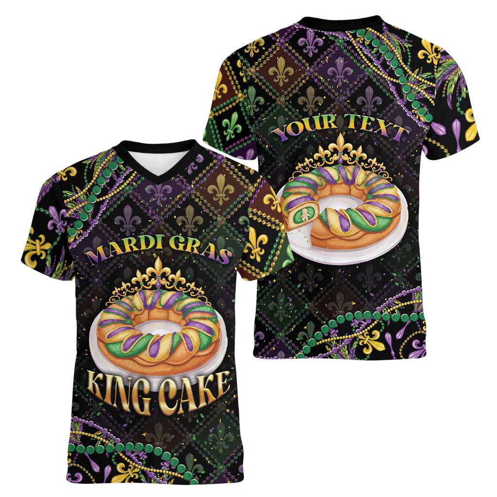 Personalized Mardi Gras Women V-Neck T-Shirt King Cake Royal
