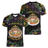 Personalized Mardi Gras Women V-Neck T-Shirt King Cake Royal