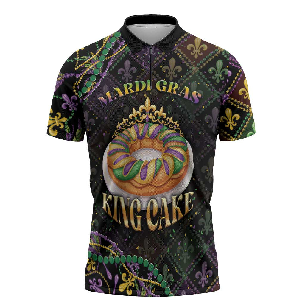 Personalized Mardi Gras Zipper Polo Shirt King Cake Royal