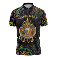 Personalized Mardi Gras Zipper Polo Shirt King Cake Royal