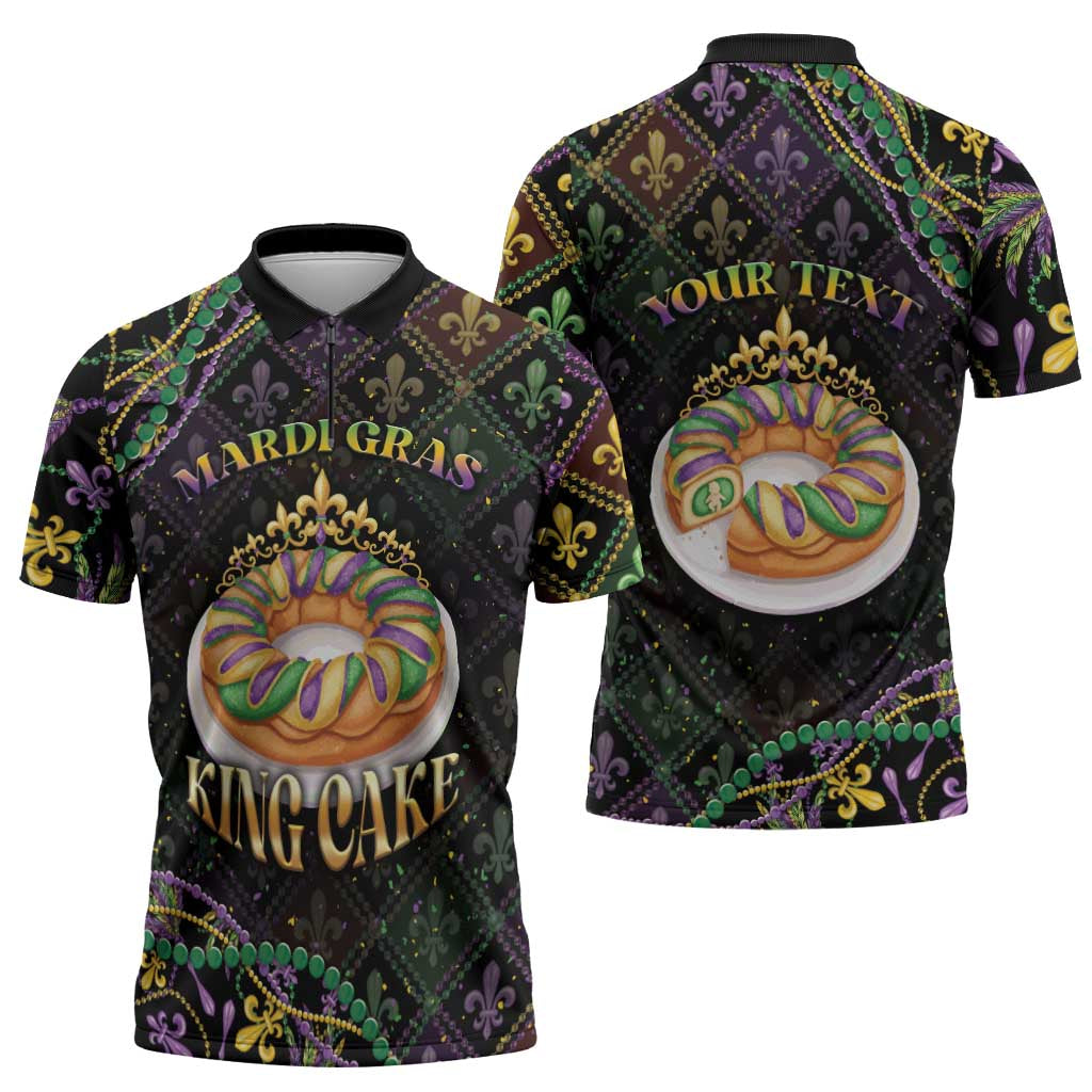 Personalized Mardi Gras Zipper Polo Shirt King Cake Royal