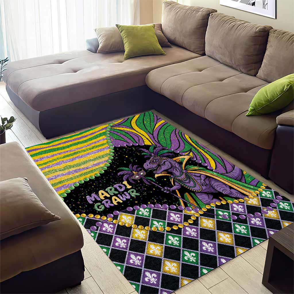 Mardi Gras Area Rug King Rex Glitter Effect