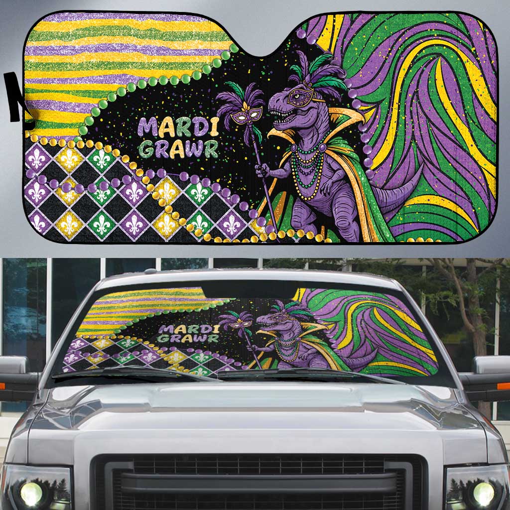 Mardi Gras Auto Sun Shade King Rex Glitter Effect