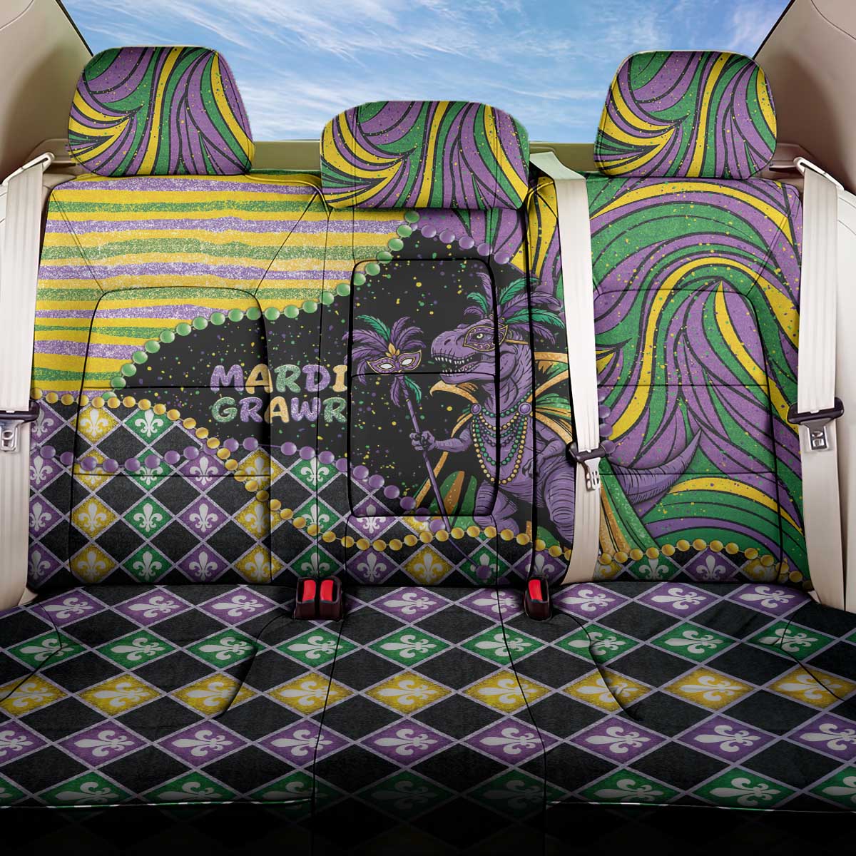 Mardi Gras Back Car Seat Cover King Rex Glitter Effect