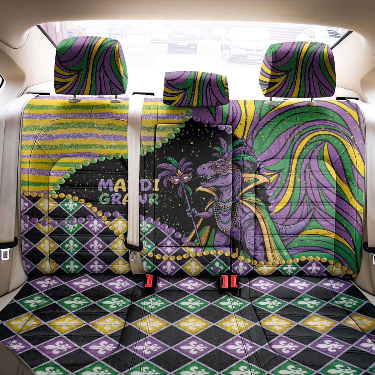 Mardi Gras Back Car Seat Cover King Rex Glitter Effect