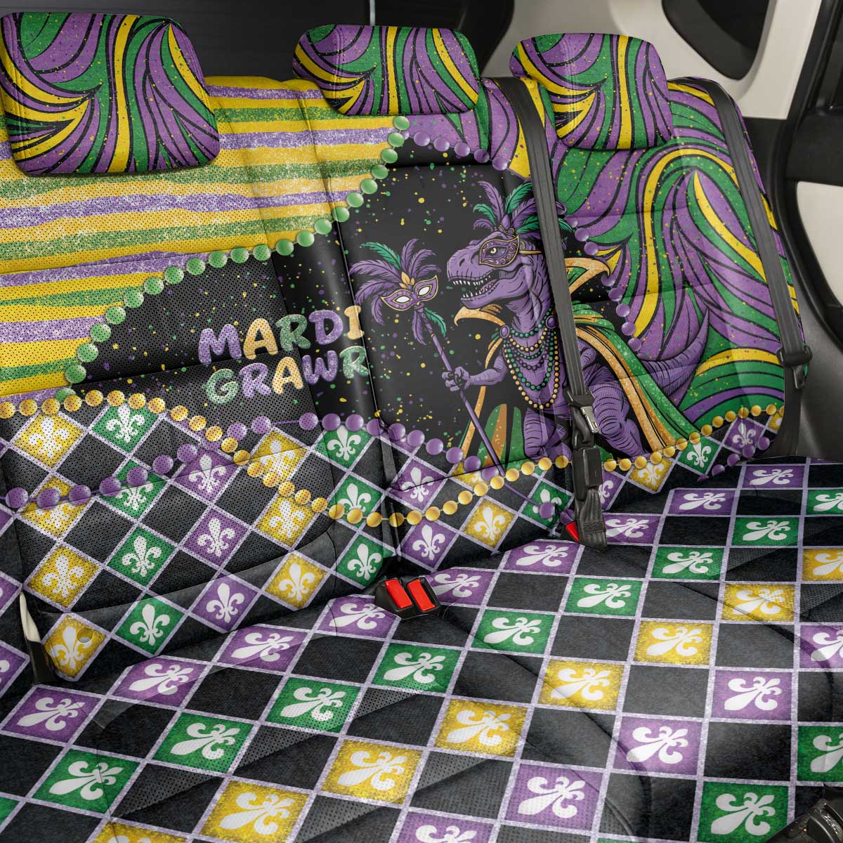 Mardi Gras Back Car Seat Cover King Rex Glitter Effect