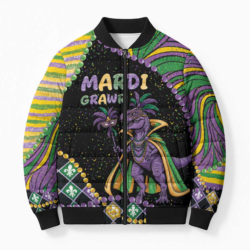 Mardi Gras Bomber Puffer Jacket King Rex Glitter Effect