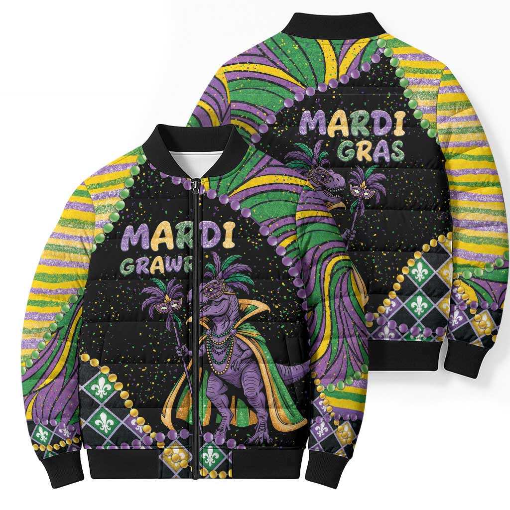 Mardi Gras Bomber Puffer Jacket King Rex Glitter Effect