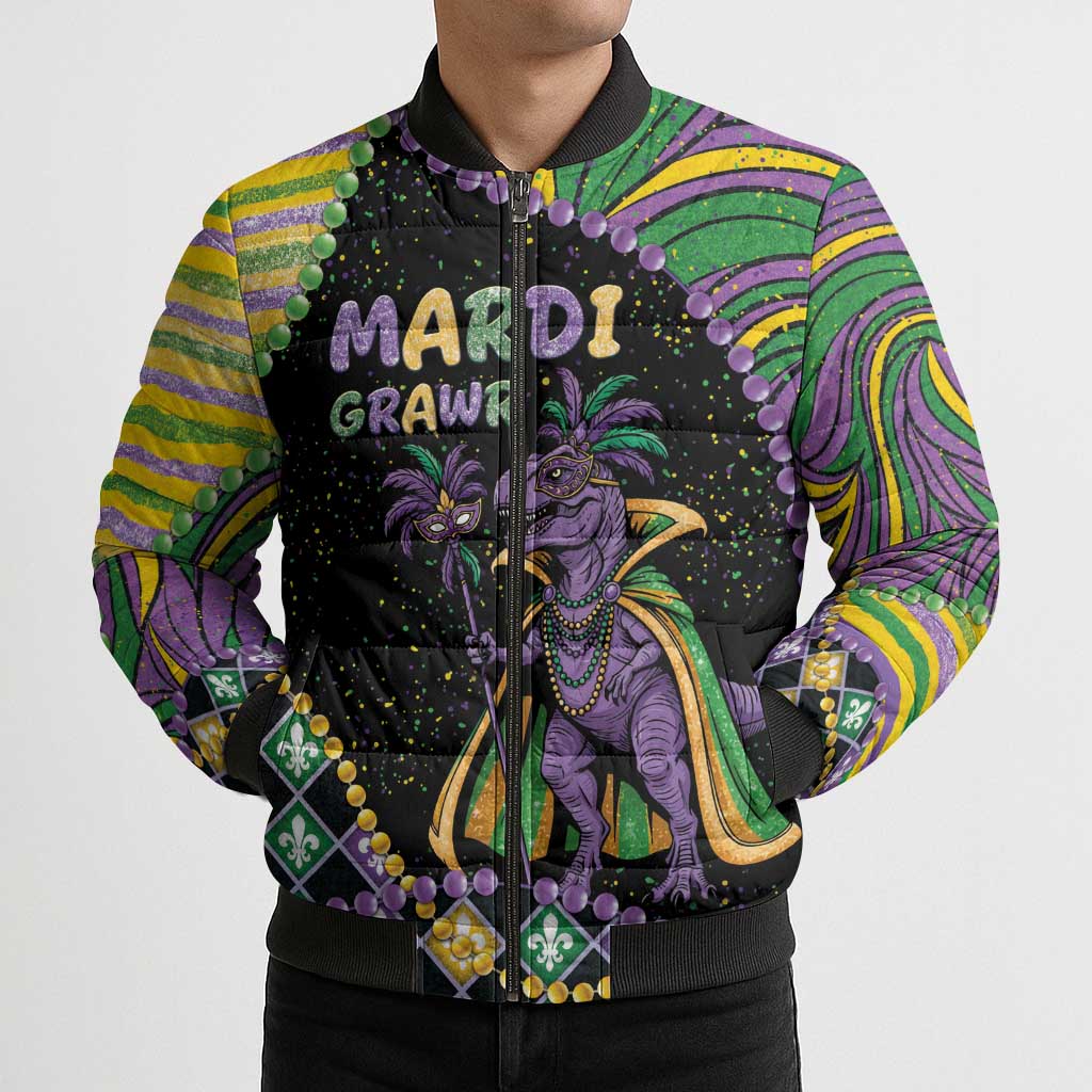 Mardi Gras Bomber Puffer Jacket King Rex Glitter Effect