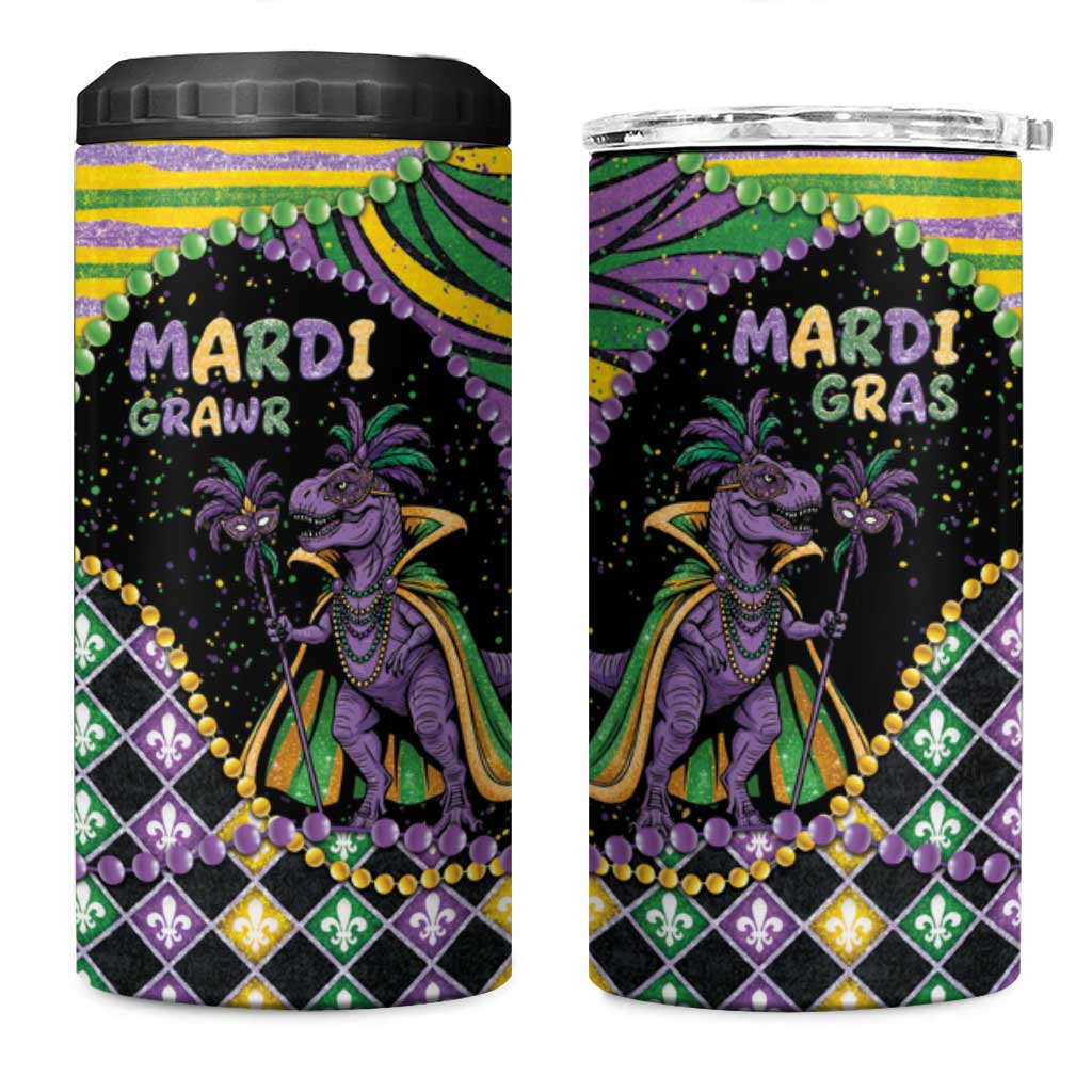 Mardi Gras 4 in 1 Can Cooler Tumbler King Rex Glitter Effect