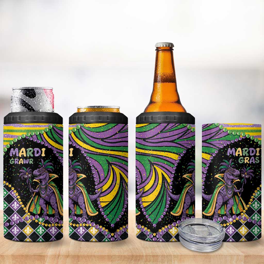 Mardi Gras 4 in 1 Can Cooler Tumbler King Rex Glitter Effect