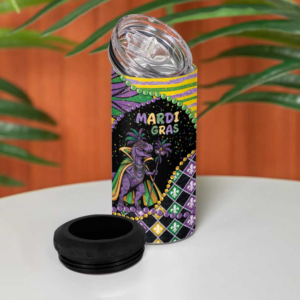 Mardi Gras 4 in 1 Can Cooler Tumbler King Rex Glitter Effect
