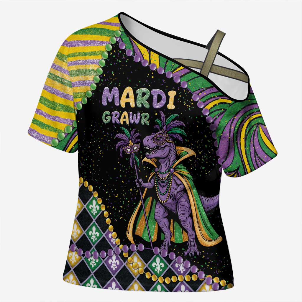 Mardi Gras Cross Shoulder Shirt King Rex Glitter Effect