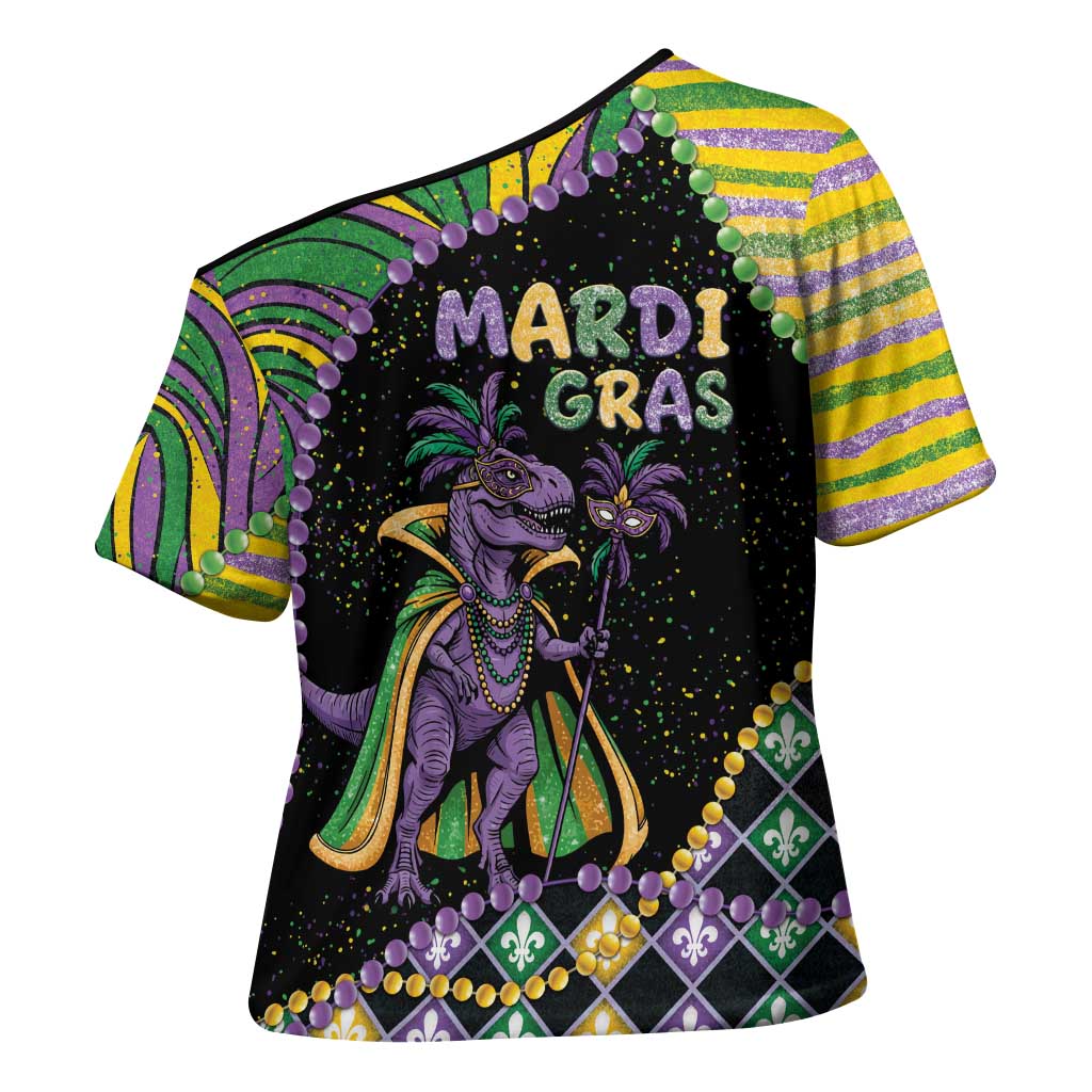 Mardi Gras Cross Shoulder Shirt King Rex Glitter Effect