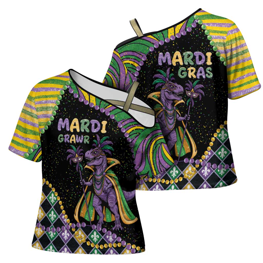Mardi Gras Cross Shoulder Shirt King Rex Glitter Effect
