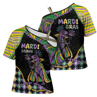 Mardi Gras Cross Shoulder Shirt King Rex Glitter Effect