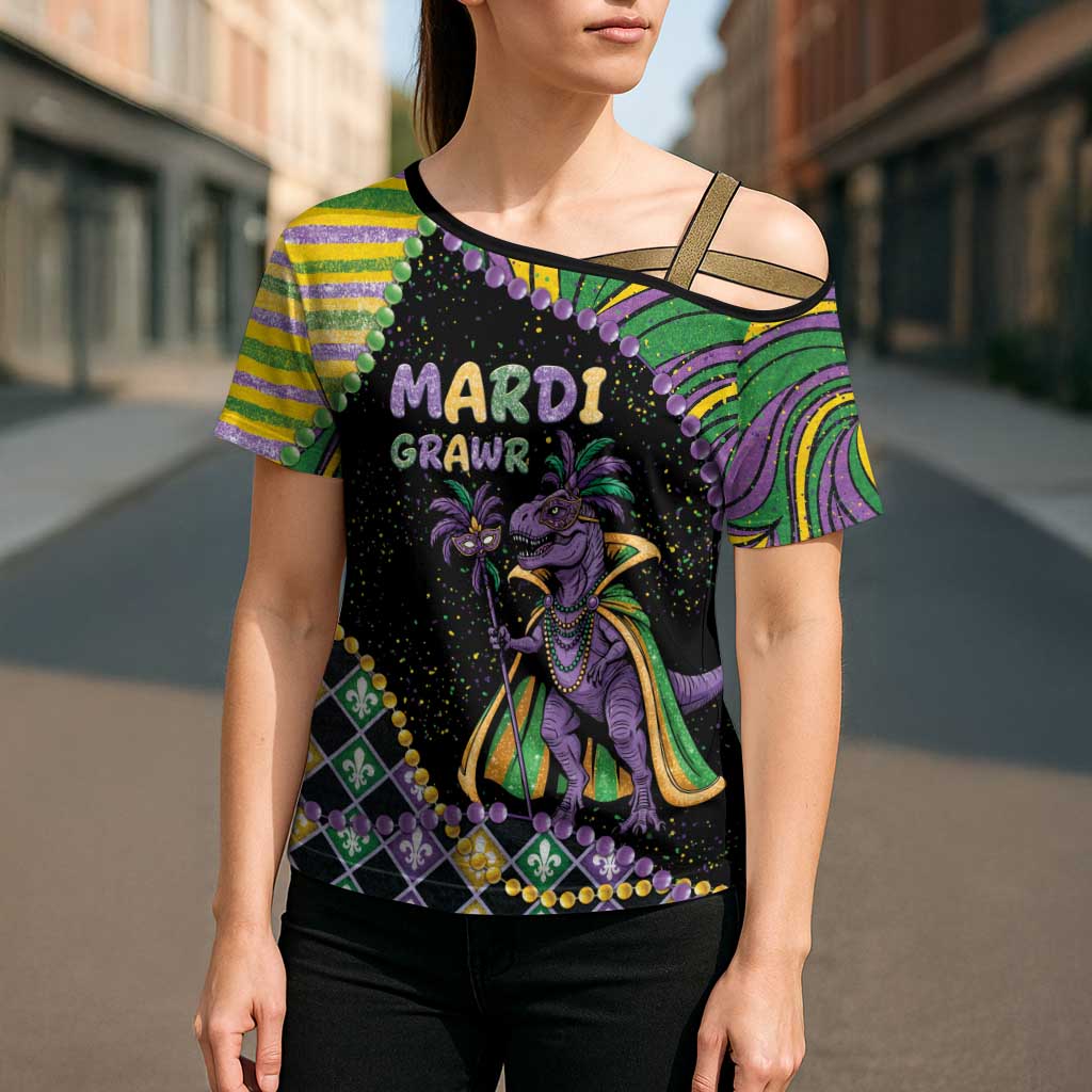 Mardi Gras Cross Shoulder Shirt King Rex Glitter Effect