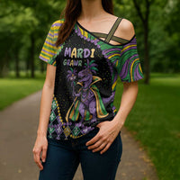 Mardi Gras Cross Shoulder Shirt King Rex Glitter Effect