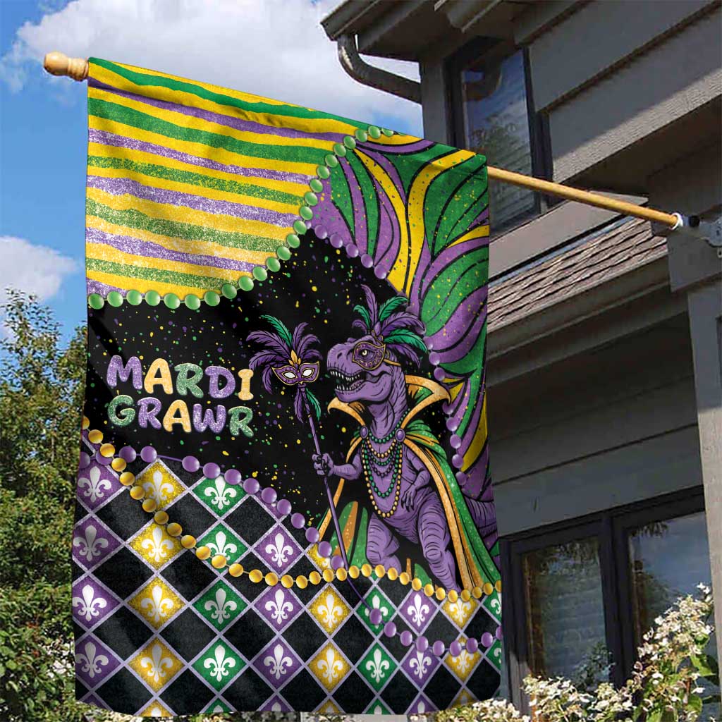 Mardi Gras Garden Flag King Rex Glitter Effect