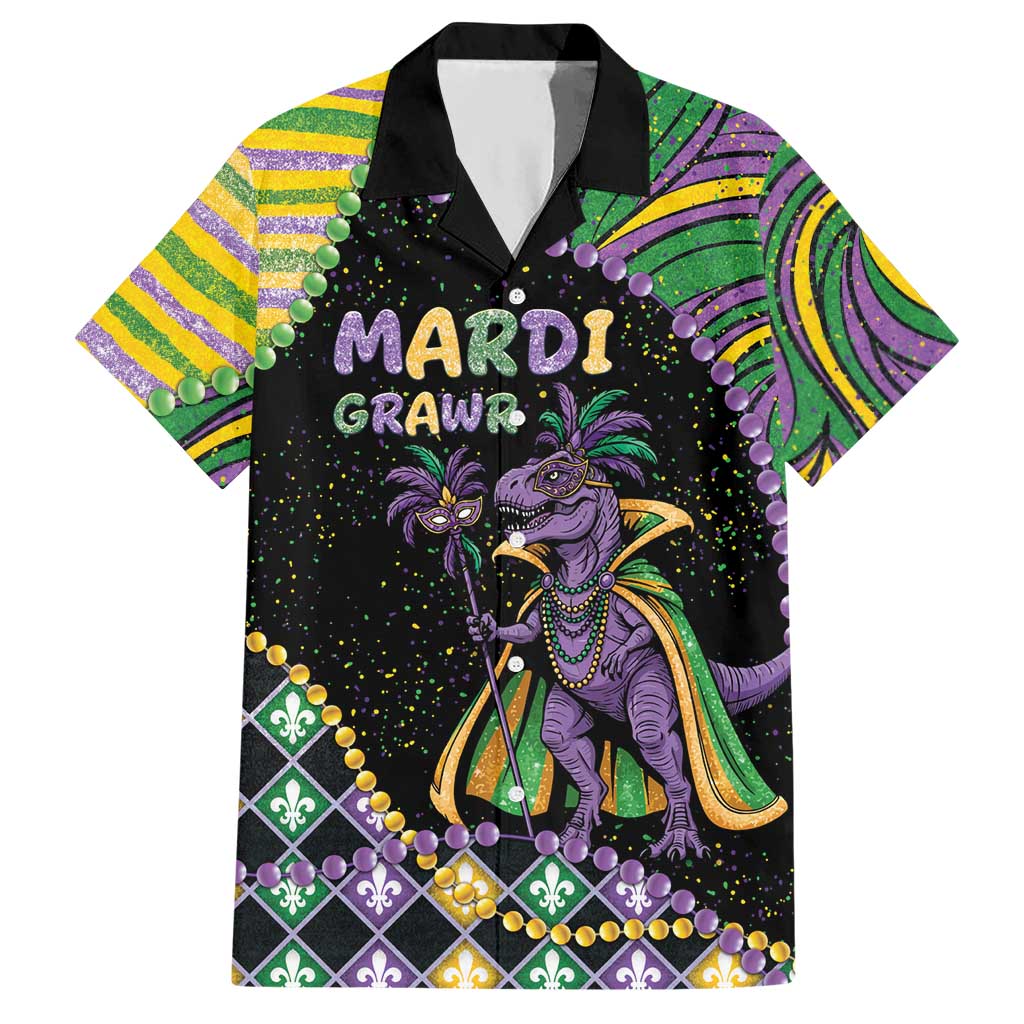 Mardi Gras Hawaiian Shirt King Rex Glitter Effect