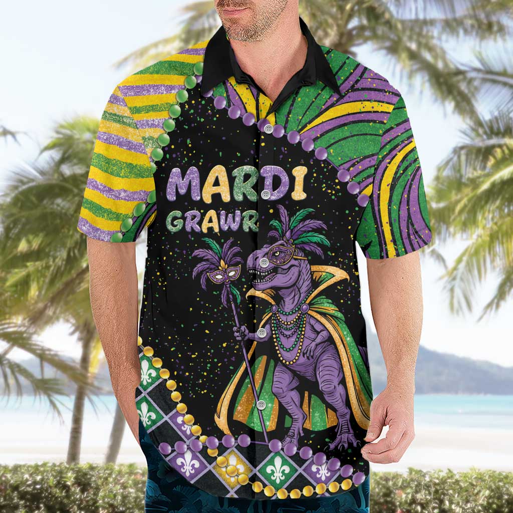 Mardi Gras Hawaiian Shirt King Rex Glitter Effect