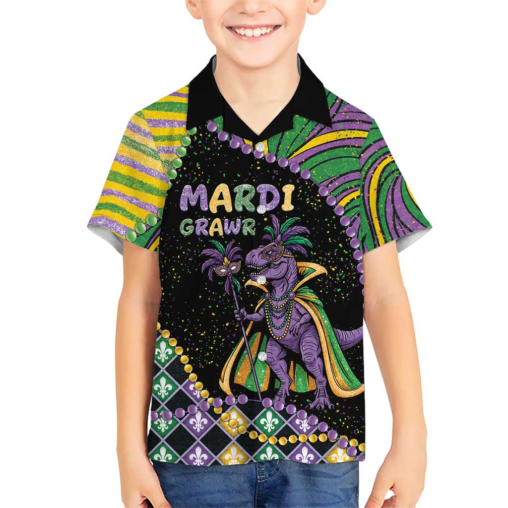 Mardi Gras Kid Hawaiian Shirt King Rex Glitter Effect