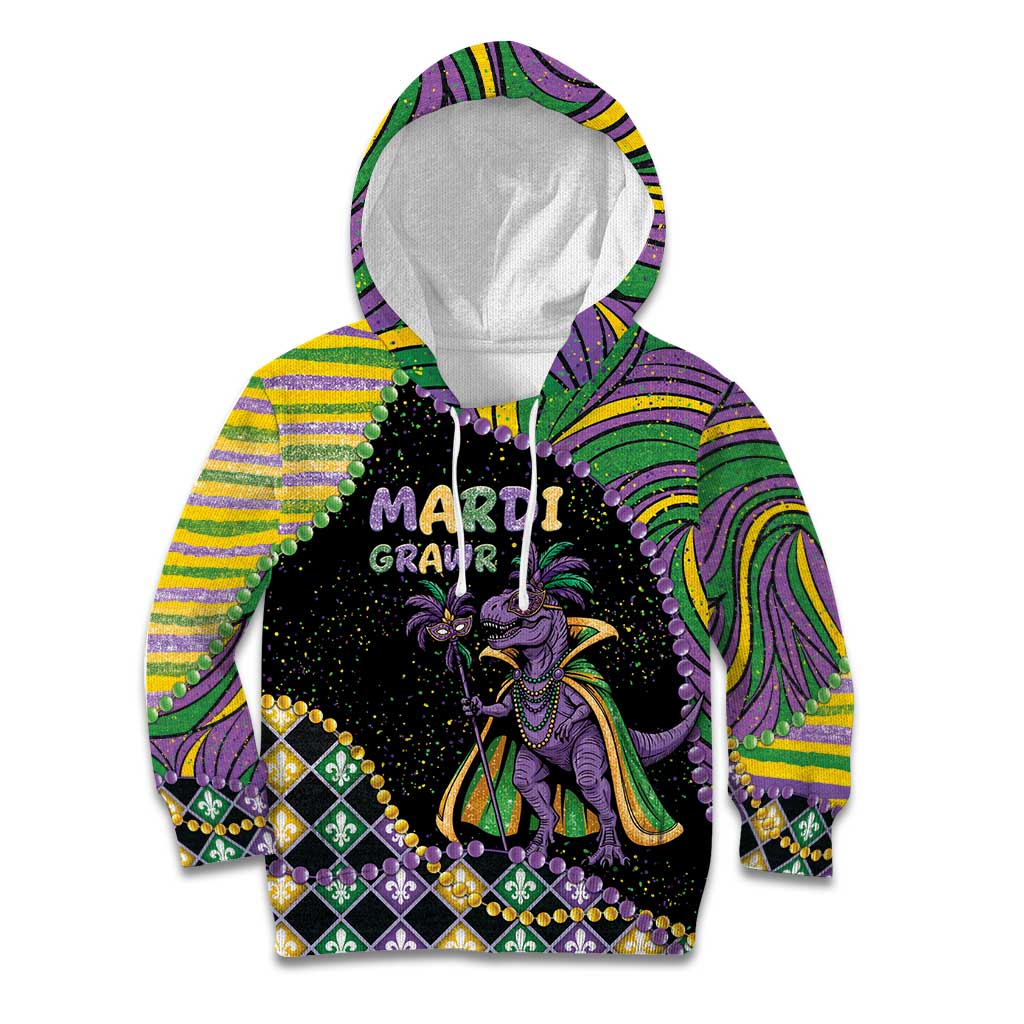 Mardi Gras Kid Hoodie King Rex Glitter Effect