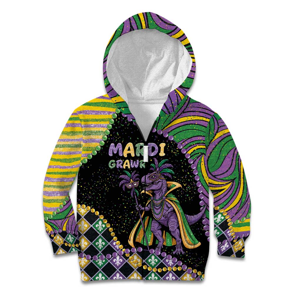 Mardi Gras Kid Hoodie King Rex Glitter Effect