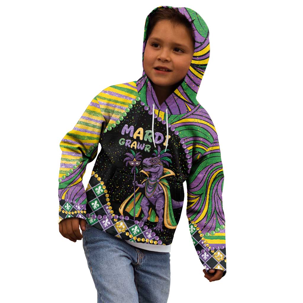 Mardi Gras Kid Hoodie King Rex Glitter Effect