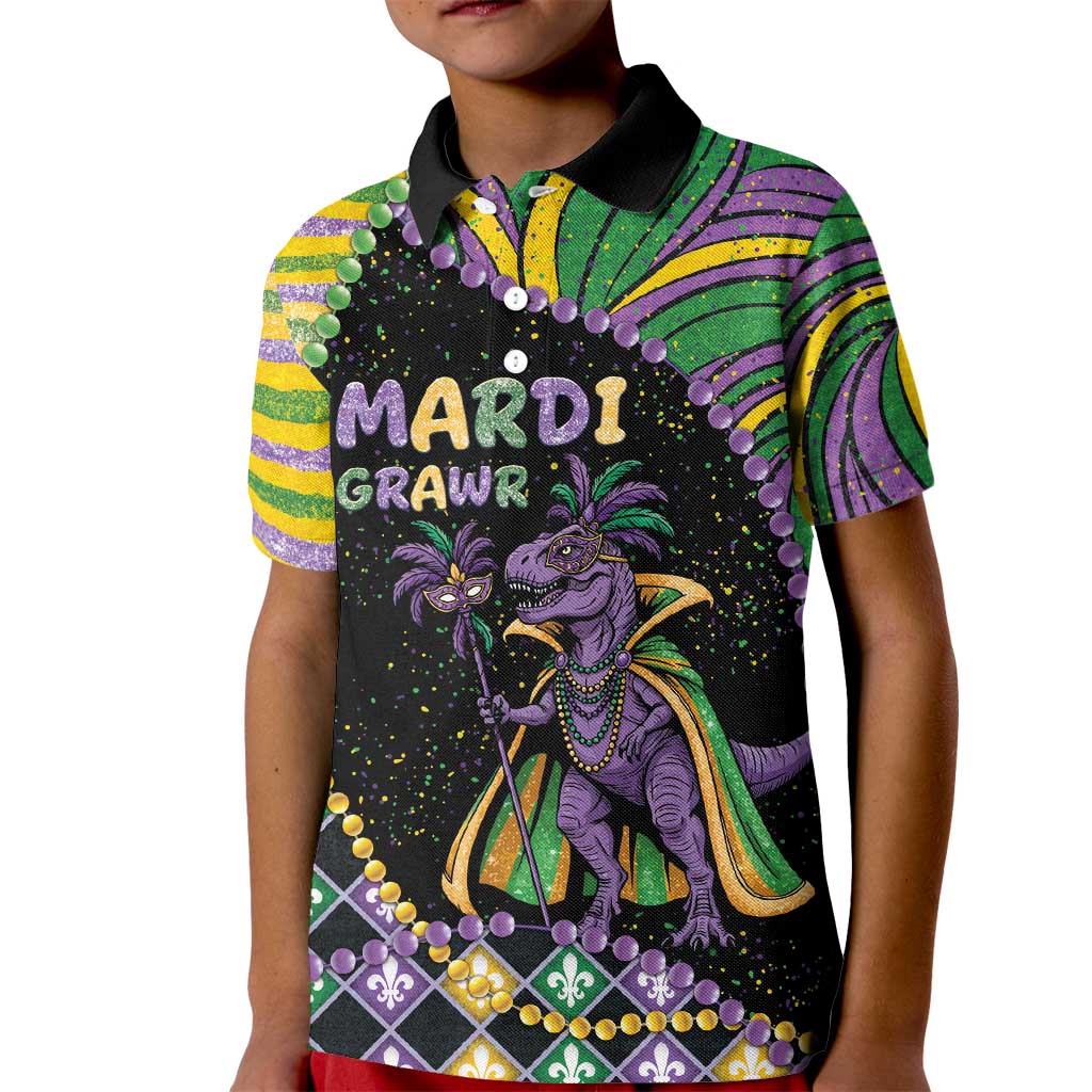 Mardi Gras Kid Polo Shirt King Rex Glitter Effect