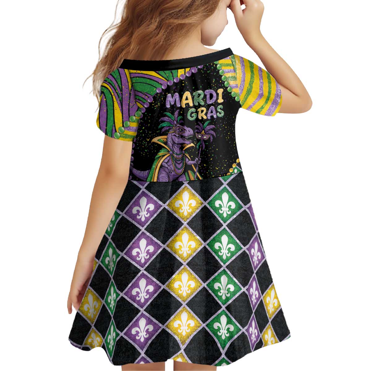 Mardi Gras Kid Short Sleeve Dress King Rex Glitter Effect