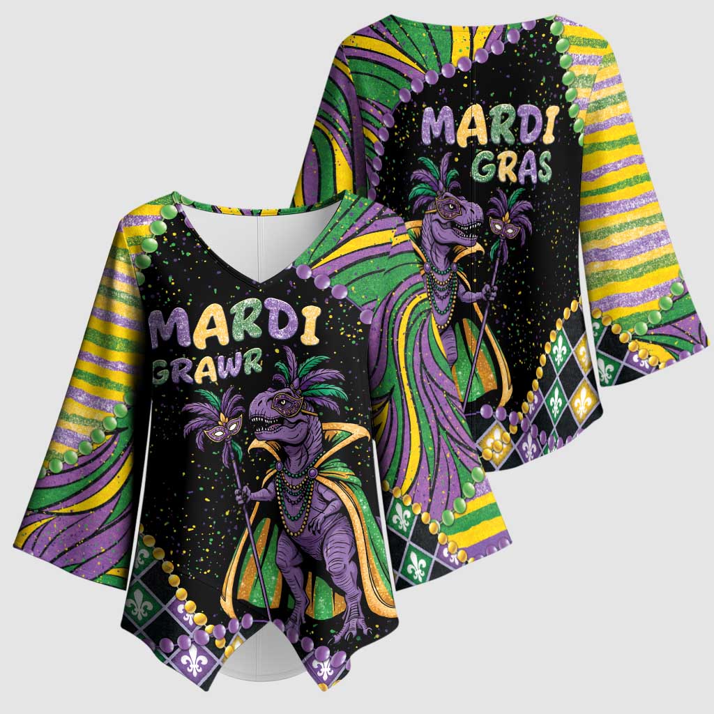 Mardi Gras Kimono Sleeve Blouse King Rex Glitter Effect