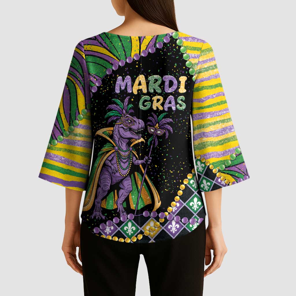 Mardi Gras Kimono Sleeve Blouse King Rex Glitter Effect