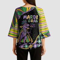 Mardi Gras Kimono Sleeve Blouse King Rex Glitter Effect