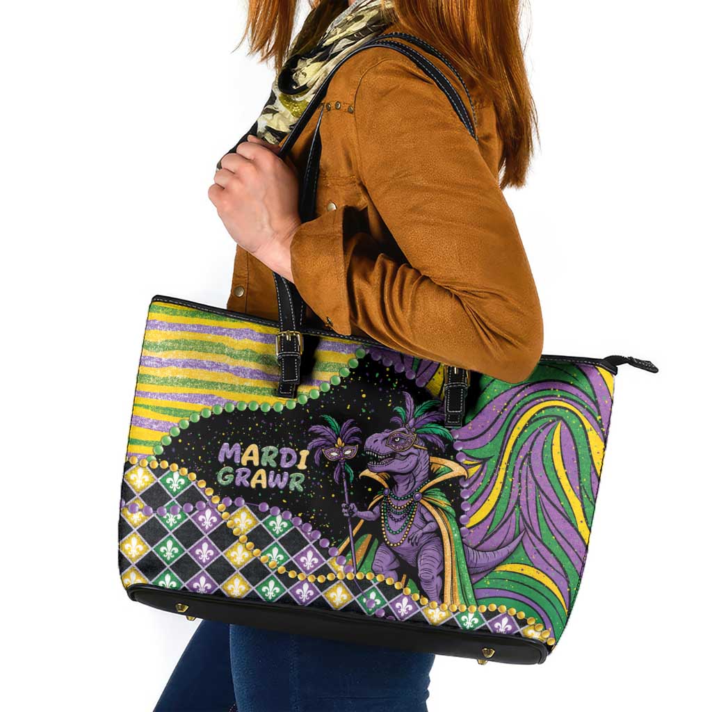 Mardi Gras Leather Tote Bag King Rex Glitter Effect