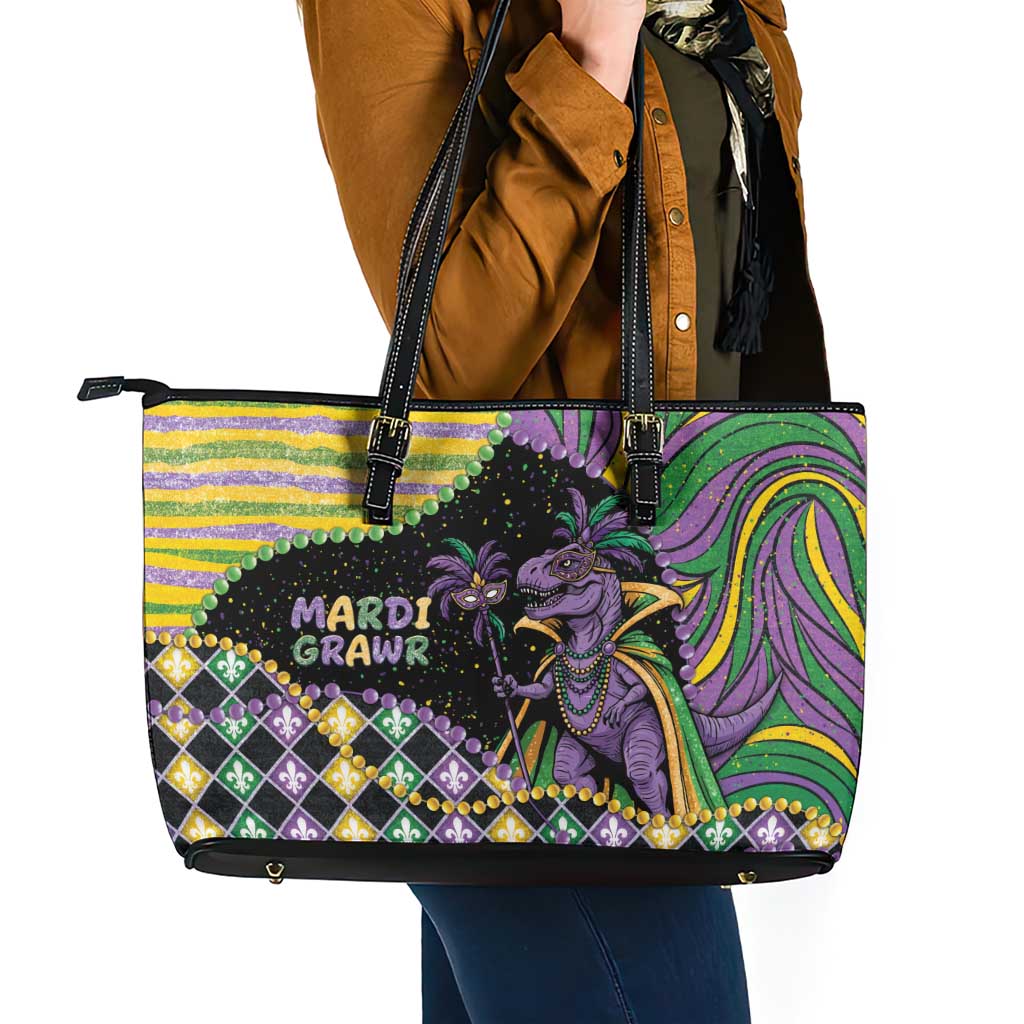 Mardi Gras Leather Tote Bag King Rex Glitter Effect