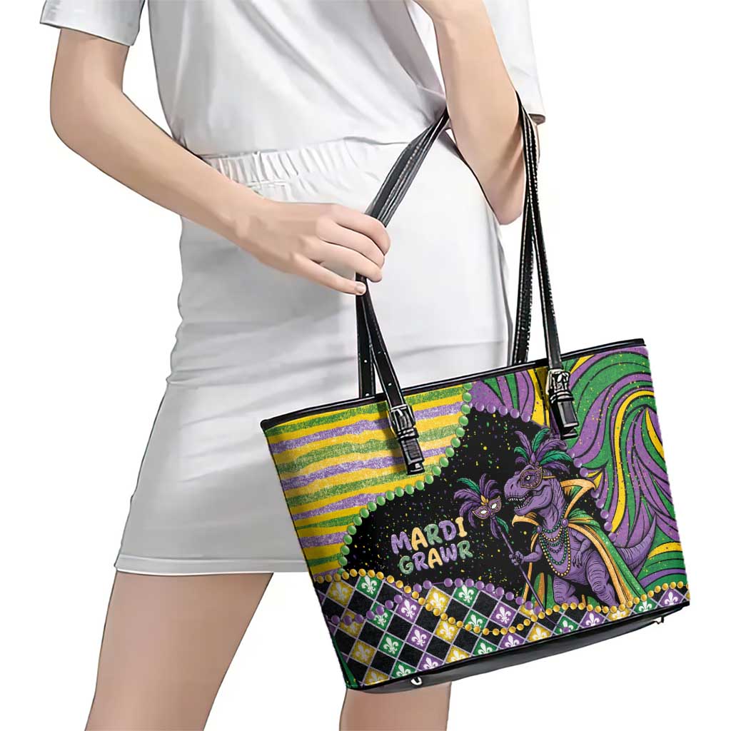 Mardi Gras Leather Tote Bag King Rex Glitter Effect
